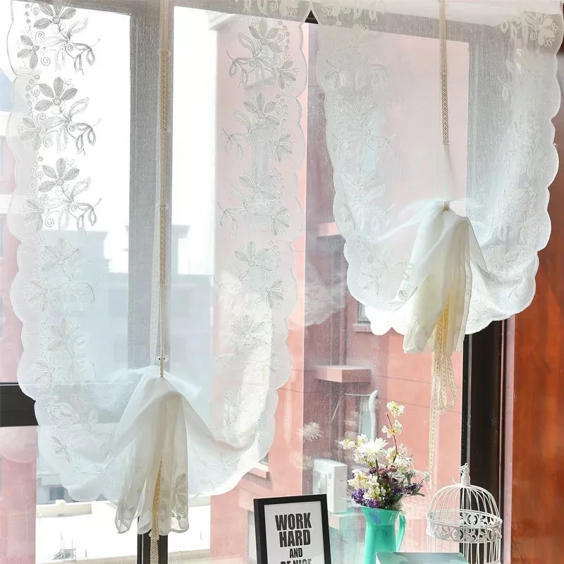 Занавеска в стиле кантри бежево белая шерстяная занавеска с цветочной вышивкой