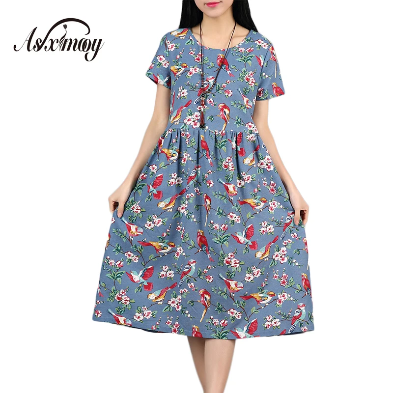 Новое модное винтажное хлопковое льняное летнее платье женское повседневное