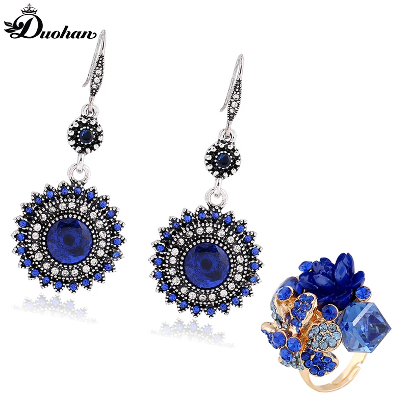 Duohan Элегантный шик синий со сверкающими стразами Свадебные украшения комплект