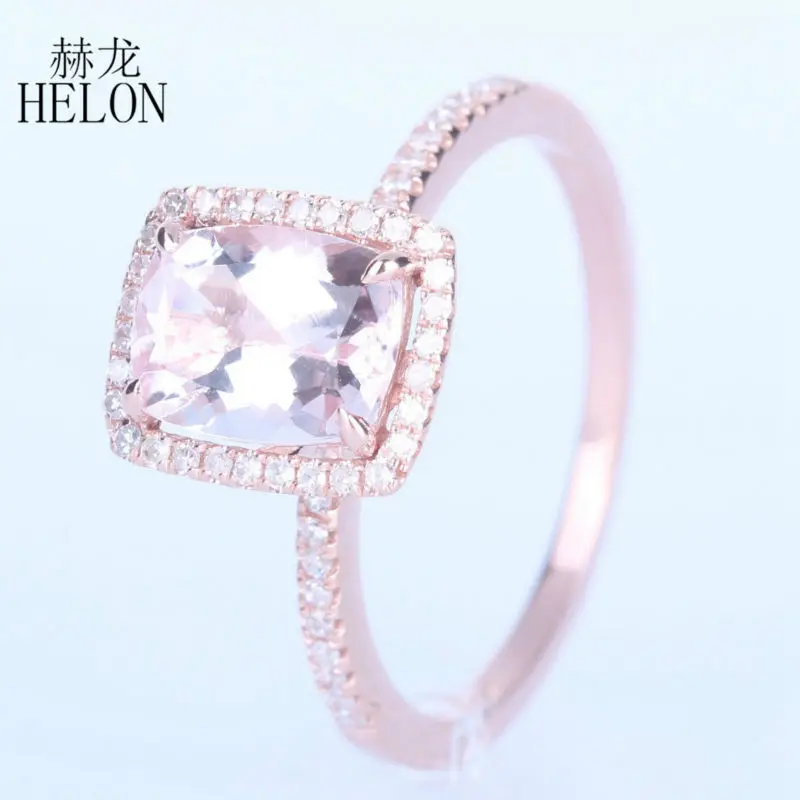 HELON невероятное 6x8 мм Подушка 1.37CT морганит& 0.2ct бриллианты обручальное кольцо Soild 10 K розовое золото украшения для помолвки кольцо
