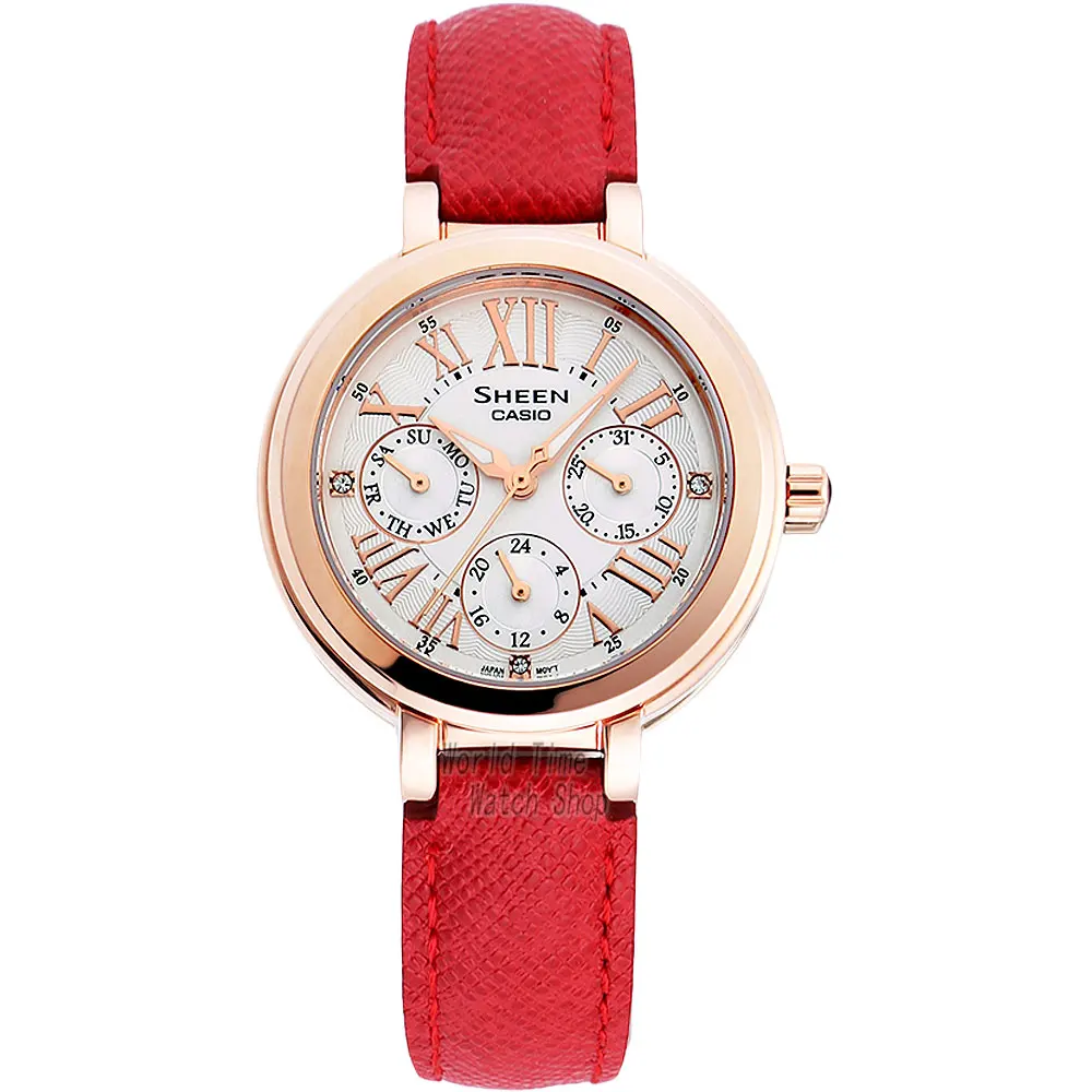 Часы Casio Swarovski Crystal женские часы лучший бренд класса люкс женские часы женские 50 м Водонепроницаемые кварцевые наручные часы Светящиеся Розовое золото Подарки спортивные часы reloj mujer relogio feminino - Цвет: SHE3034GL7B-1