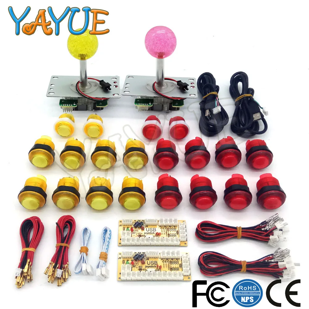 Yellow Red kit Аркадный набор 2 игрока Jamma MAME части игровой консоли DIY с светодиодный джойстик 5Pin - Цвет: Yellow Red kit