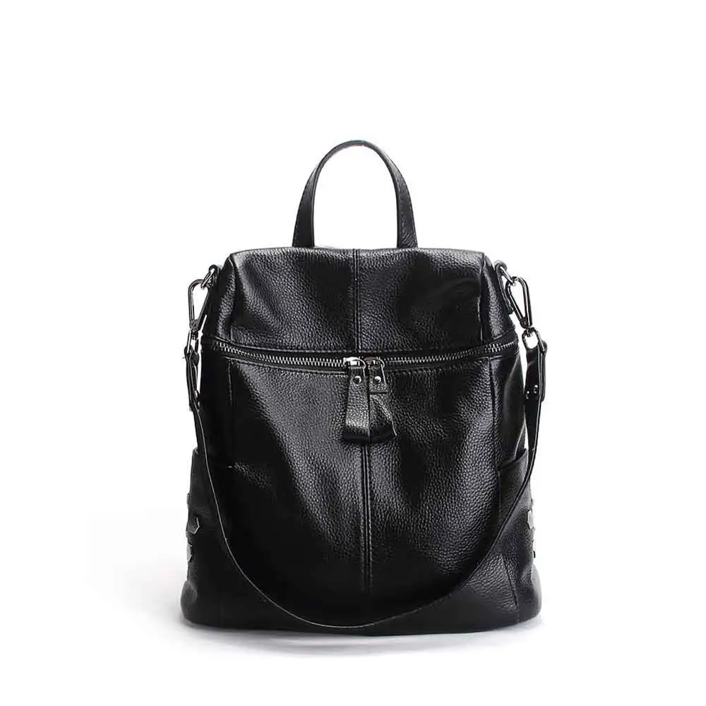 Black Medium Сумка ведро из натуральной кожи рюкзак Для женщин женские туфли, плоская подошва, 2-полосная шипованные модные Повседневное качество натуральной кожи сумки на плечо для школы, путешествий - Цвет: Black Medium