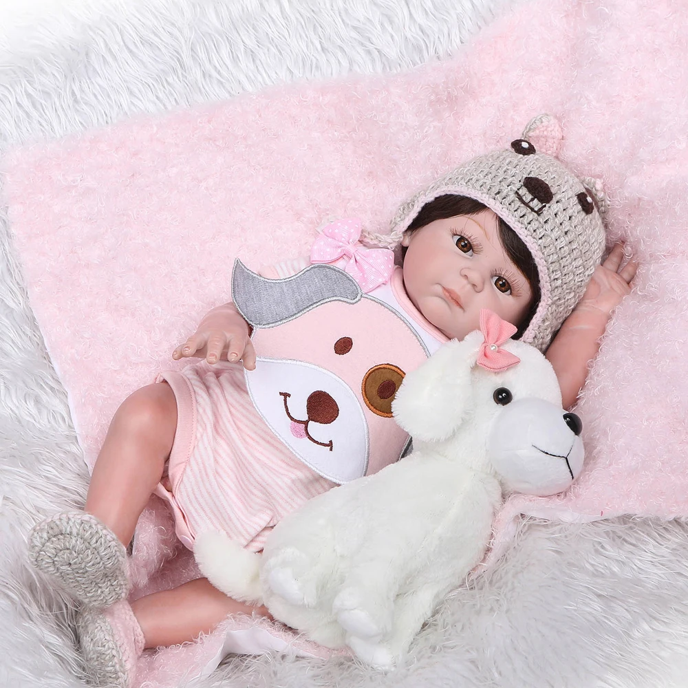 NPK bebe reborn 50 см силиконовые куклы для детей подарок с белым щенком плюшевые игрушки