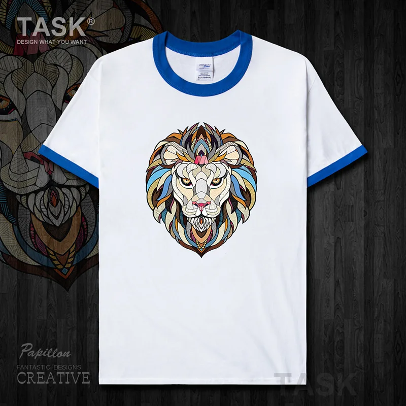 

Male lion animal illustration pattern print personality creative tide cotton short-sleeved men's T-shirt Streetwear tops 01 0002