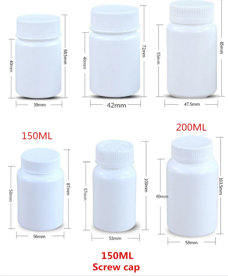 100 шт./компл. оптом HDPE пластиковые бутылки для хранения лекарств 150 мл таблетки капсулы Твердые упаковочные контейнер с винтовой крышкой
