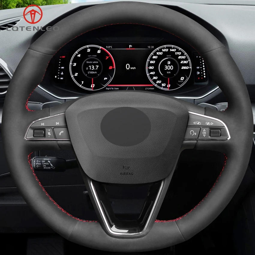 Lqtenleo черная замша DIY автомобиля рулевое колесо Крышка для Seat Leon 5F Mk3 2013- Ibiza 6J Tarraco Арона Ateca Альгамбра