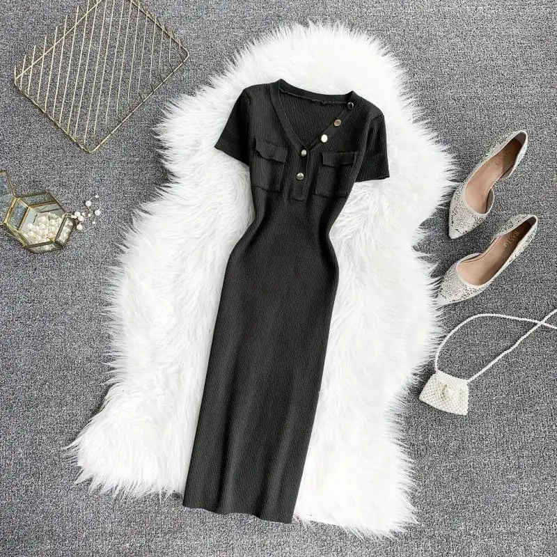 2019 новые модные женские платья ретро темперамент карманы Талия тонкий с коротким