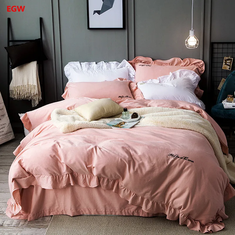 Однотонный Комплект постельного белья из 100% хлопка цвета хаки|king size bedding|purple