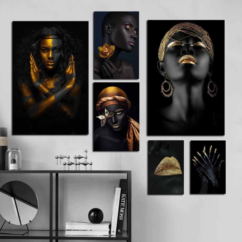

Black Gold Makeup Woman Frame Scroll Painting Modern Canvas Art Prints and Poster Wall Painting Wall Art Picture Home Decoration