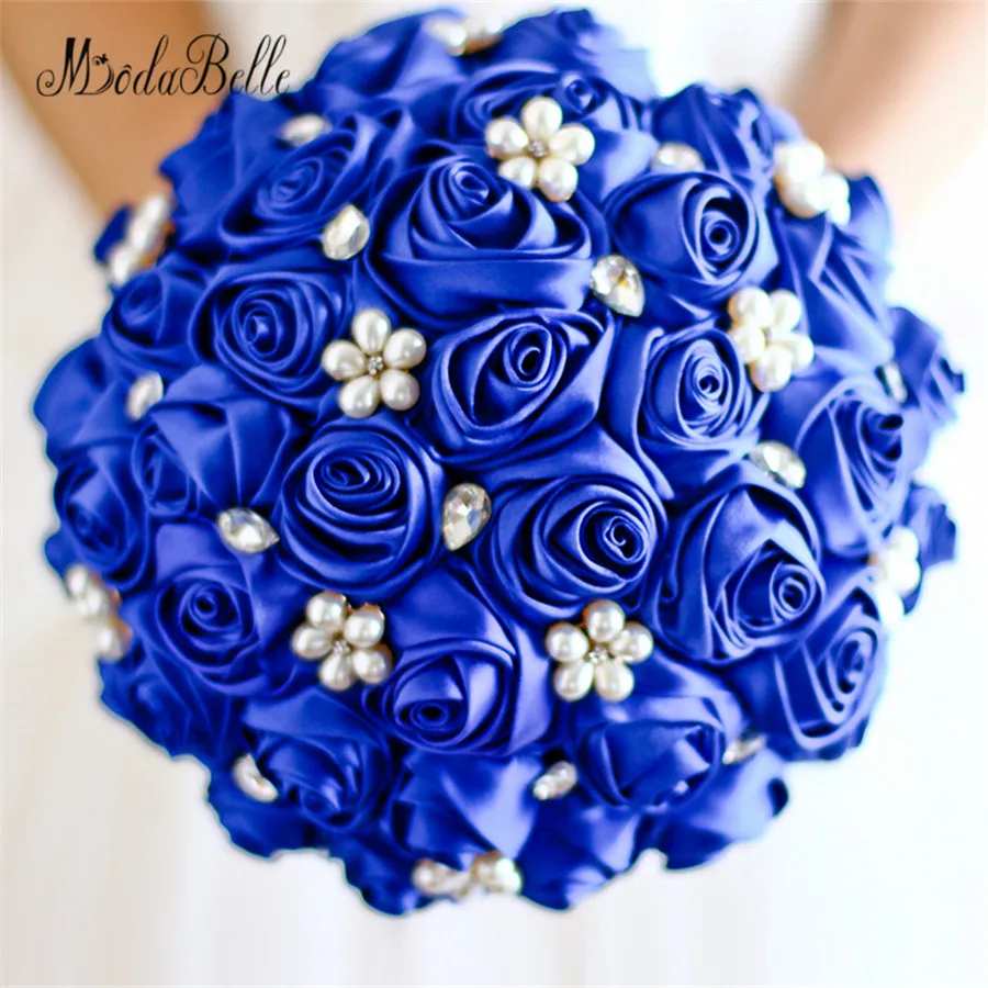 

Modabelle Королевский синий жемчуг свадебная брошь букеты Кристалл Сатин Свадебные букеты Искусственные цветы для свадьбы невесты букеты