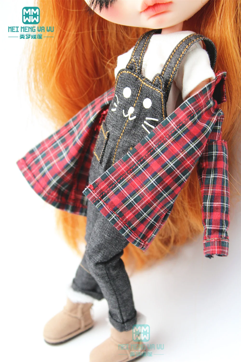 Одежда для куклы Blyth 1 шт. джинсовое платье на бретельках черное красное синее