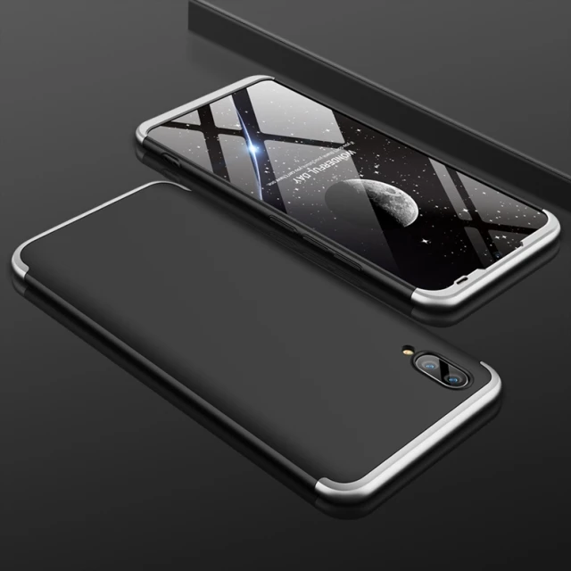 Чехол для VIVO Y91c, роскошный чехол, 3 в 1, полное защитное кольцо, магнитный держатель, ударопрочный корпус для VIVO Y91i Y93s, чехол - Цвет: Silver Black Silver