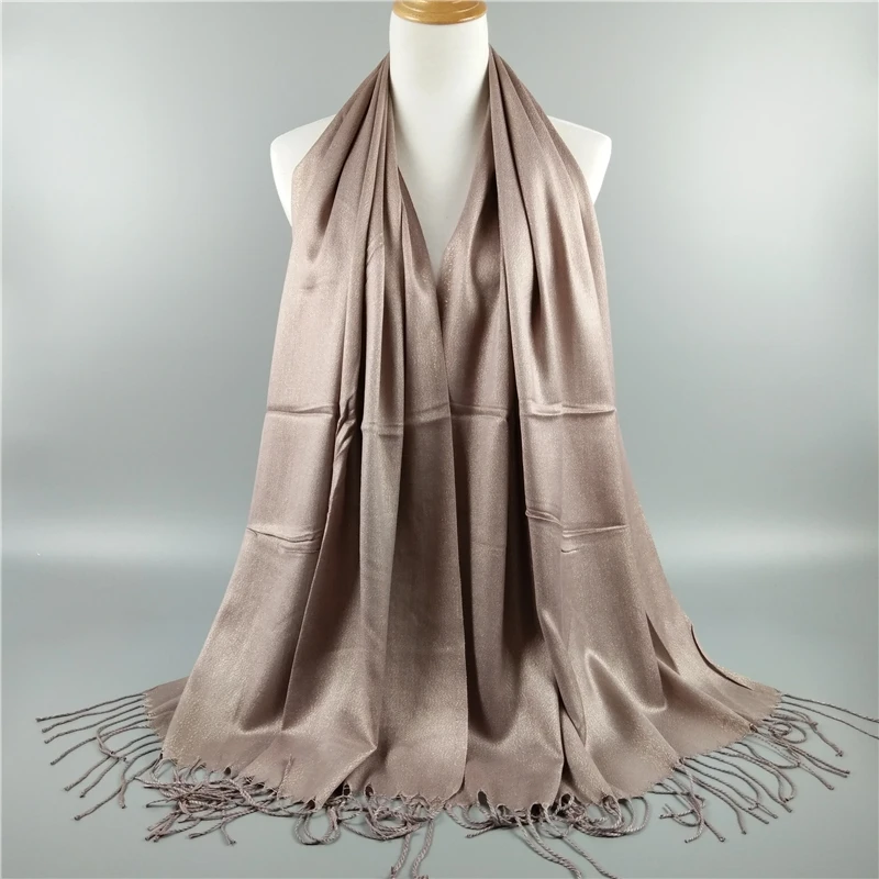 18 цветов Модный Блестящий однотонный шарф с люрексом мусульманский хиджаб