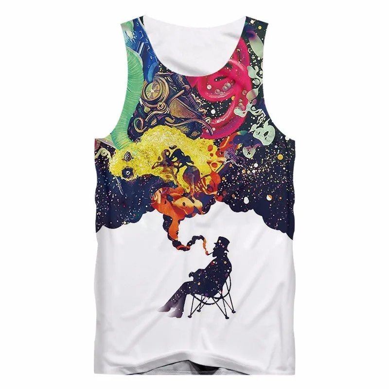

OGKB Couple Tanks New Arrival Women/men Funny Print Smoking Person 3D Tank Top Unisex Bodybuilding Fitness Sleeveless Shirts 5XL
