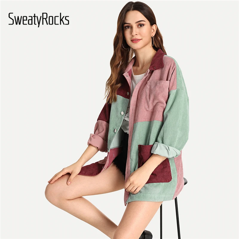 SweatyRocks повседневное пальто на пуговицах с карманами, верхняя одежда с отложным воротником, новинка, Осеннее Женское пальто с длинными рукавами