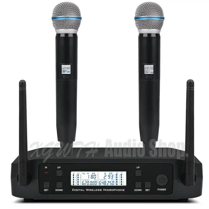 2 Handheld Mic UHF GLXD4 Караоке ручной музыкальный инструмент поясной беспроводной микрофон 2 канала частота регулируемая профессиональная система - Цвет: 2 Handheld Mic