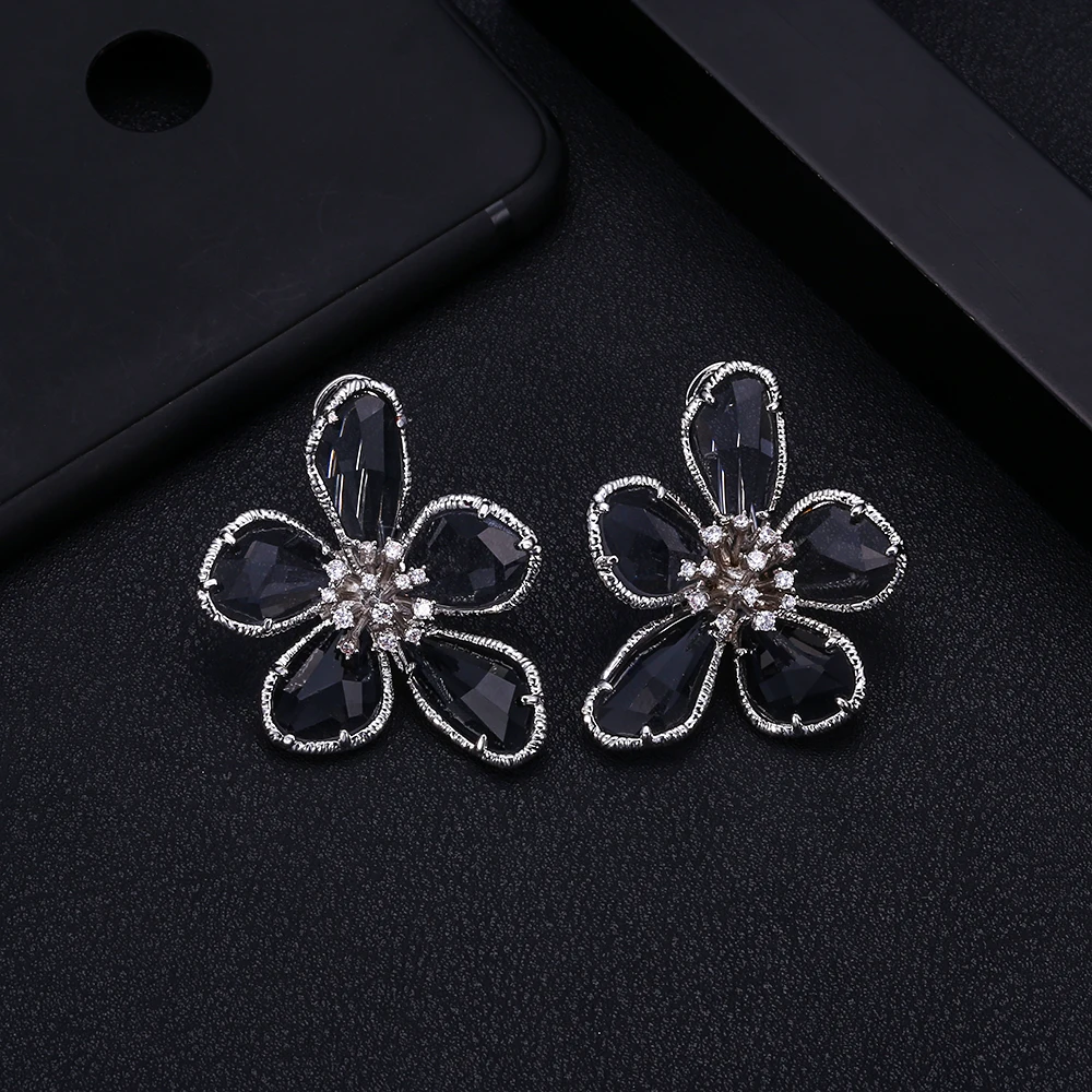 Janekellyfashion серьги в форме цветка для женщин аксессуары с полным кубическим