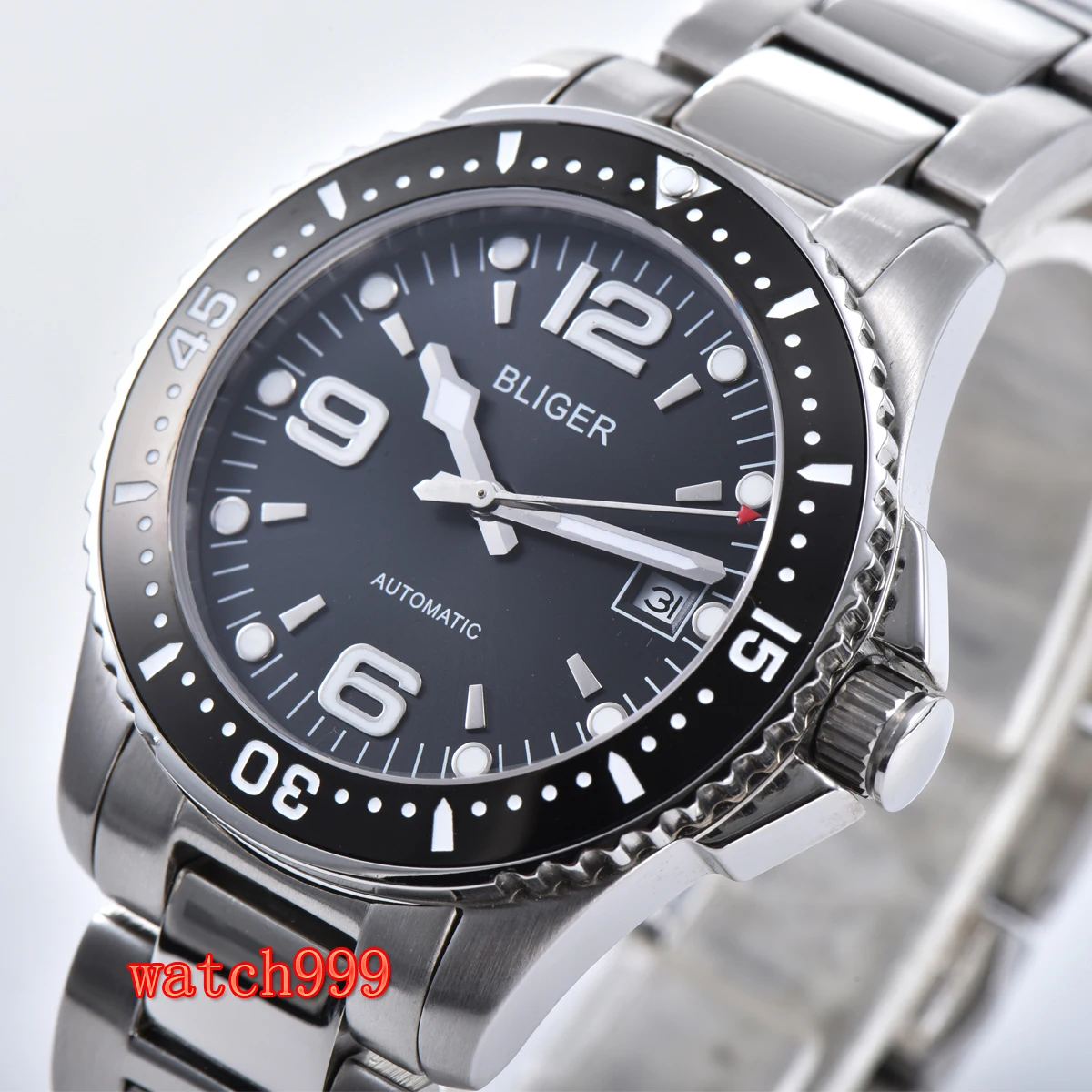 Мужские Водонепроницаемые механические часы с черным циферблатом 40 мм|Мужские