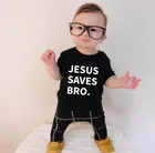 Детская футболка с надписью Jesus Saves Bro Для малышей; Забавные топы унисекс для маленьких мальчиков и девочек; Футболка с принтом в виде игры; Летняя одежда