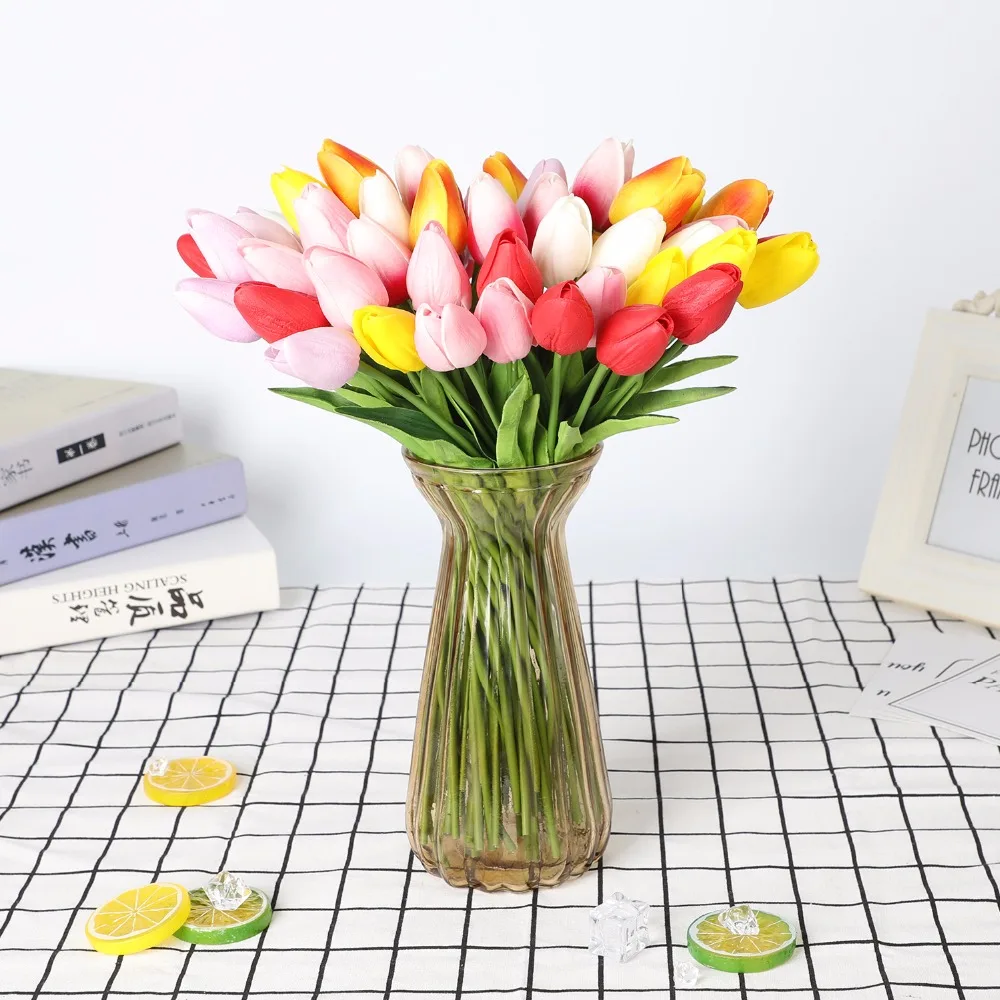 

10Pcs/Pack PU Tulip Imitation Flower Tulip Bouquets Of Fake Home Decoration Multicolor Optional For Wedding Decoration JH67