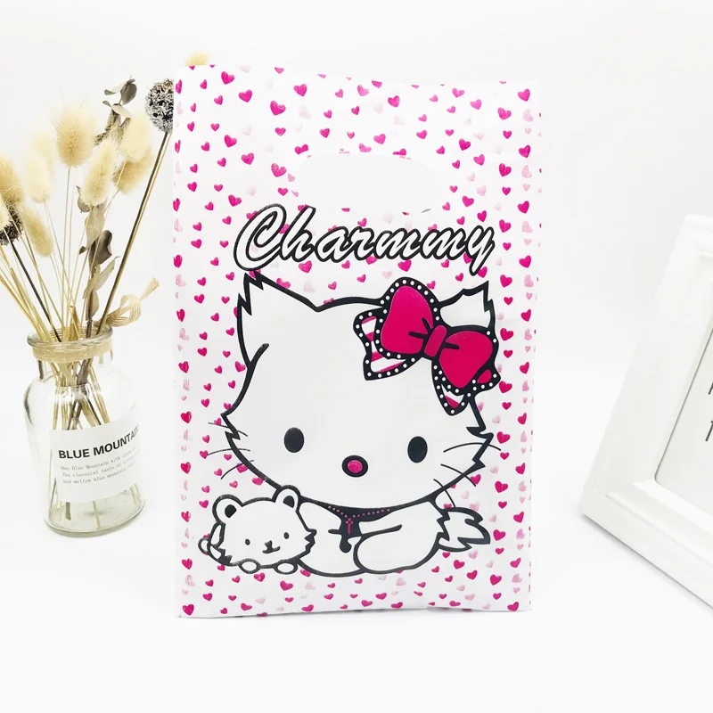 Ярко розовый Love Cat 20x30 см пластиковый подарочный пакет с ручками ювелирные