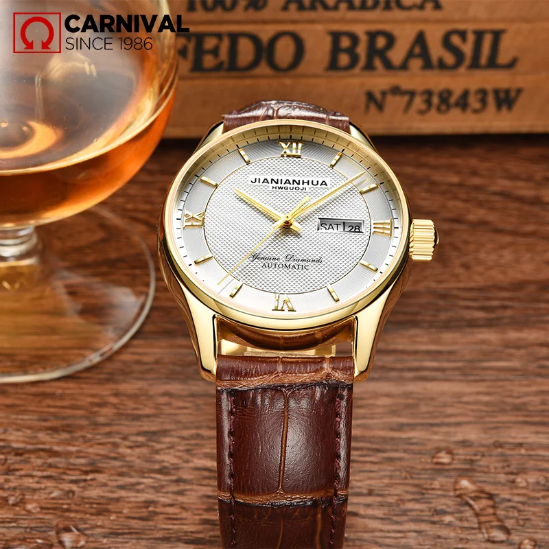 Карнавал механические часы Высокое качество люксовый бренд мужские бизнес