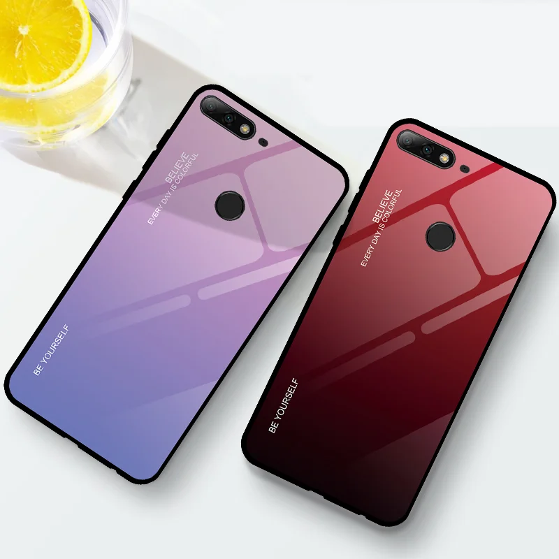 Градиентный чехол для телефона Honor 7A RU 5 45 Pro 7C 99 из закаленного стекла Huawei Y9 Y6 Prime 2018