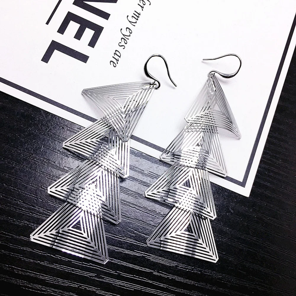 Women Dangle Long Earrings Hollow Triangle Geometric Pendant Fashion Jewelry Statement Club Party Accessories Cool Girl Brincos | Украшения