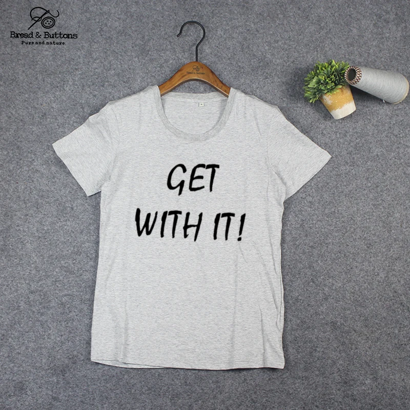 Хлеб и Кнопки &quotПОЛУЧИТЬ С НИМ!&quot Повседневная Письмо печатные топы Вскользь