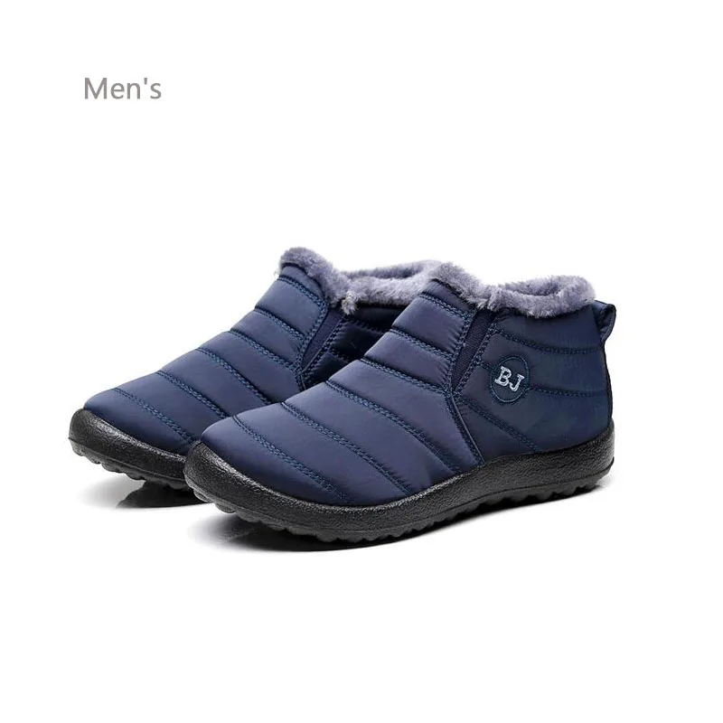 Men blue New exhibition Women Boots Winter Plush Inside Antiskid Bottom Keep Warm Waterproof Ankle Ski Boots Booties Women's Shoes 35-46 - Цвет: Men blue