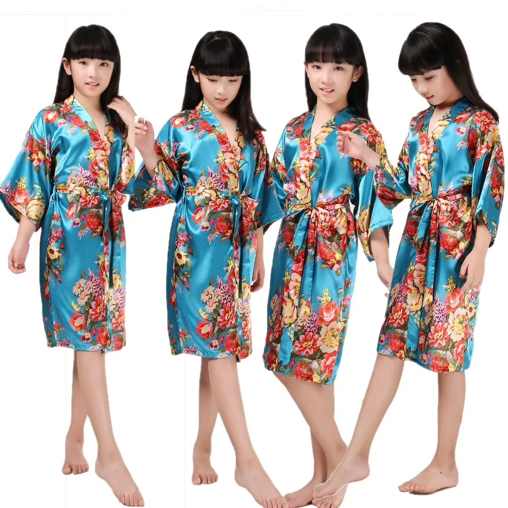Цветочный халат для девочек свадебная шелковая ночная рубашка с пятнами Детский