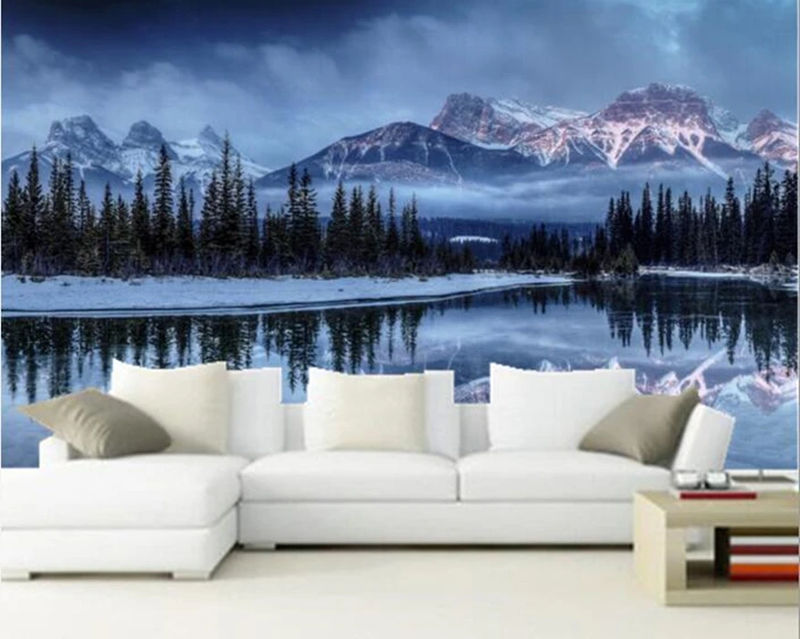 

Custom 3D large mural,Seasons Winter Mountains Scenery Lake Fir Snow Nature papel de parede,living roomTV wall bedroom wallpaper