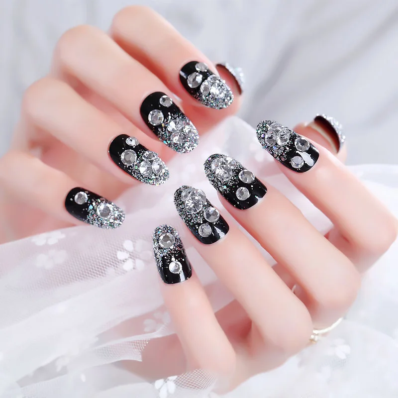24 шт. искусственные ногти с клеем черного цвета | Красота и здоровье