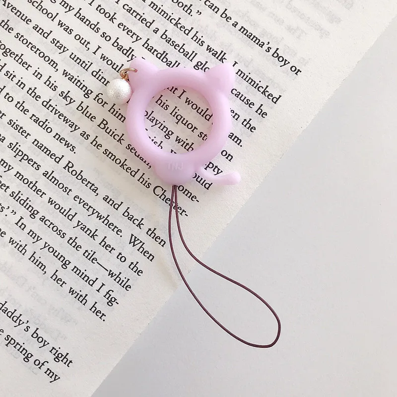 Cute cat pearl Universal Mobile Phone Ring Finger Strap Charm Lanyard Silicone Macaron Kwaii Loop Phone Unique Soft For IPhone