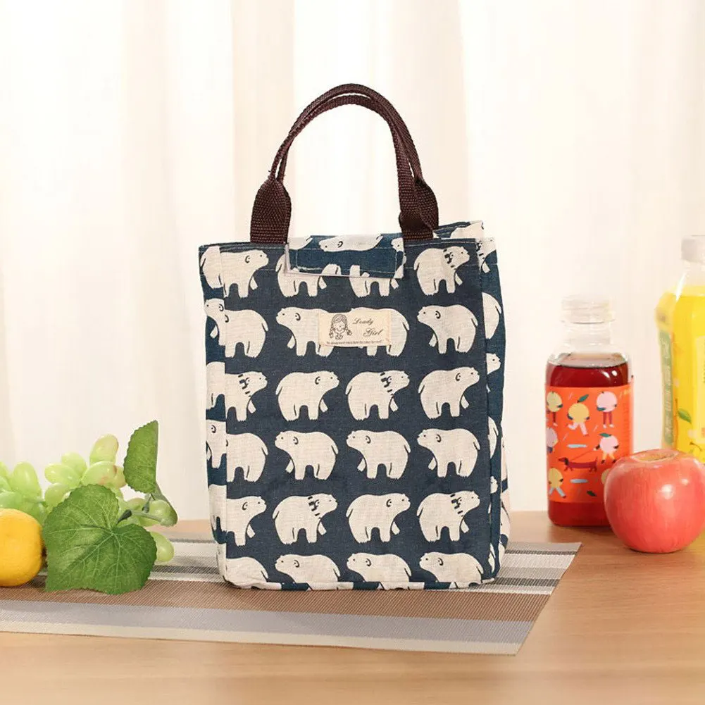 Портативный Удобный Ежик полярный медведь дерево холст Bento сохраняющая тепло для