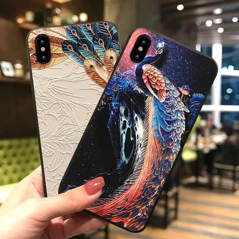 JIBAN ретро павлин тиснением Краски Матовый телефон случае для samsung S10 S9plus Note9 S8plus