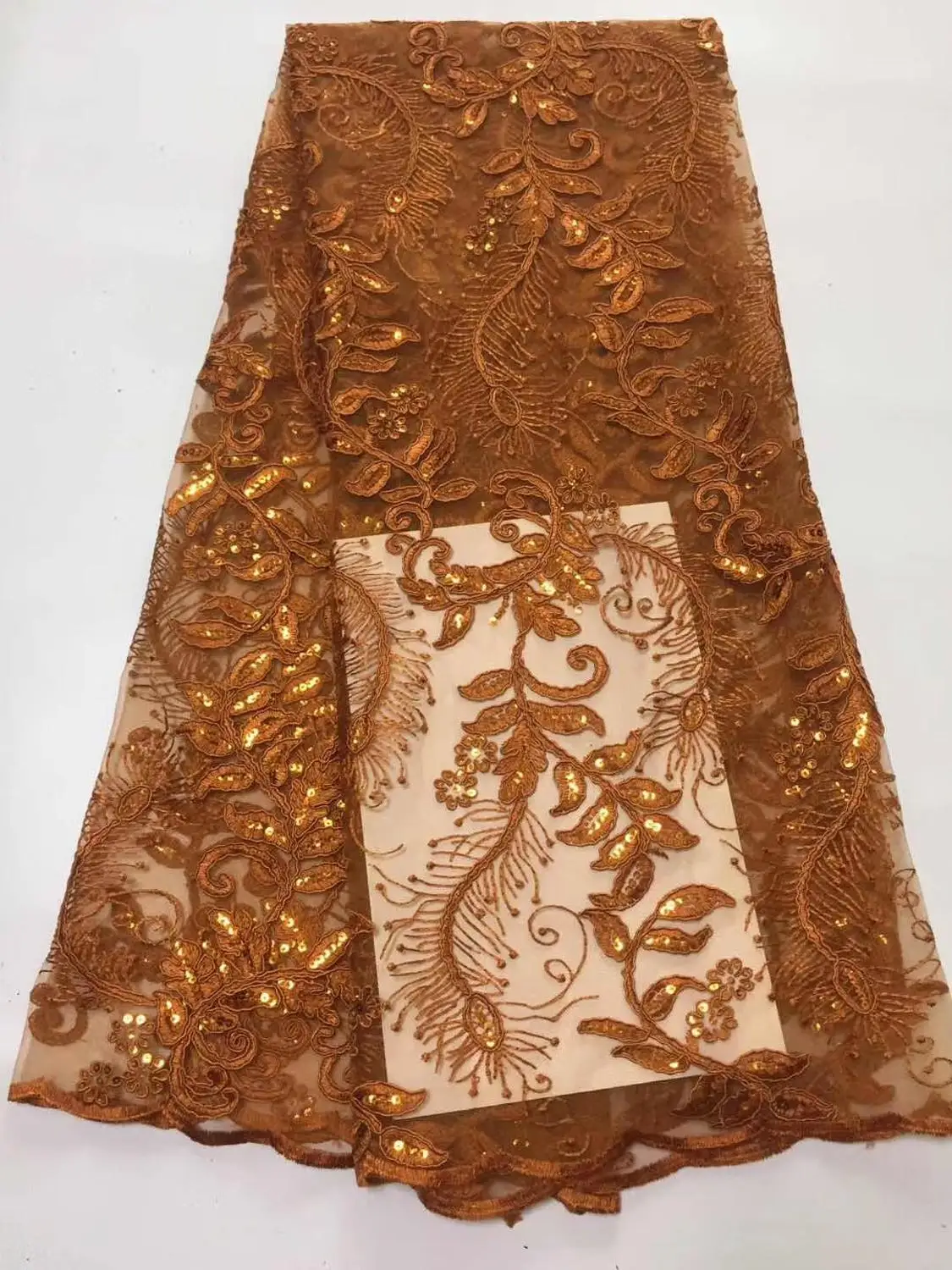 2019 нигерийская фототкань зеленая Высококачественная золотистая оранжевая