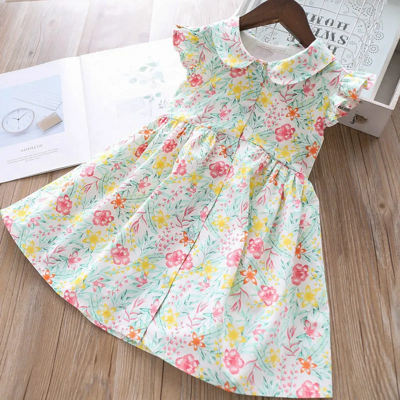 Summer Doll Collar Girls Floral Dress Flutter Sleeve Latest Baby Frock Designs Wholesale | Детская одежда и обувь