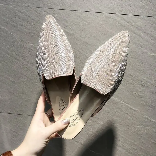 Для женщин для ночного клуба со стразами острый носок Повседневное половина