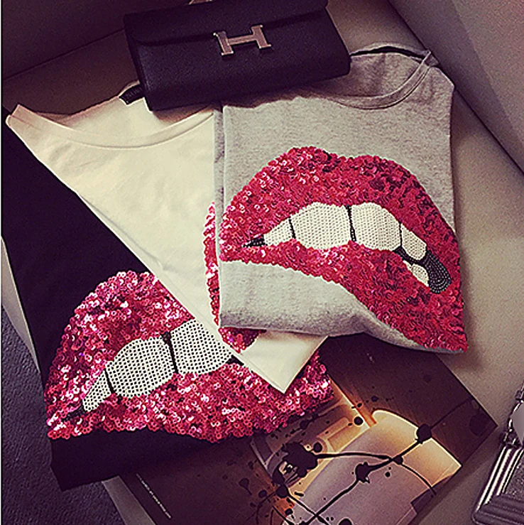 Футболка женская весенне летняя модный свободный сексуальный рот|tees women|brand teefashion