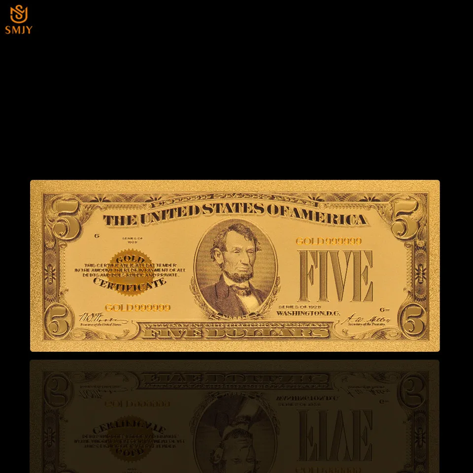 1928 US Gold Money 5 Dollar plate Currency Paper Fake Banknote Collection And Souvenir Gift | Дом и сад