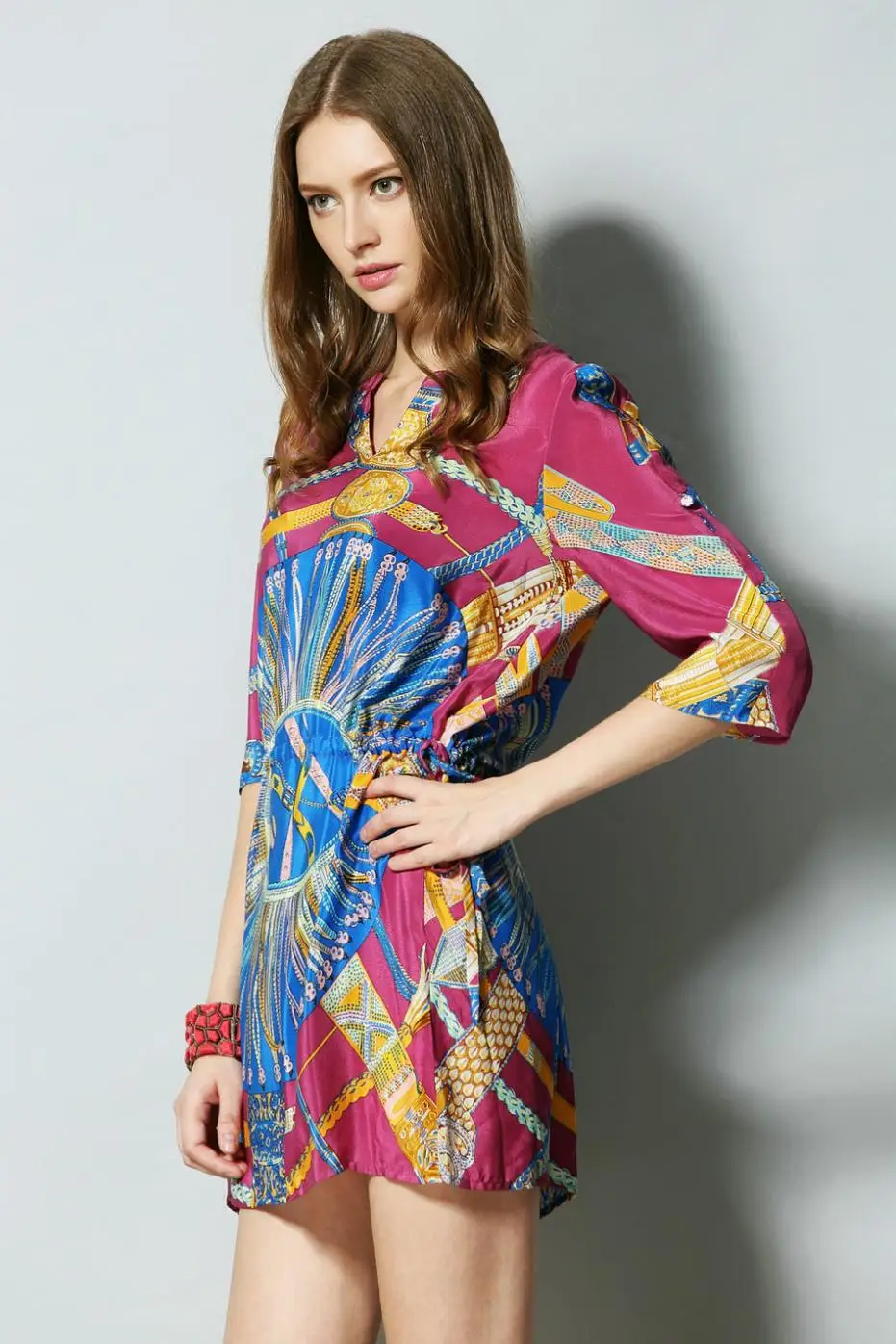 FREE SHIPPING Exclusive fashion hot sale!new 2014 women summer Color matching silk dress noble generous | Женская одежда