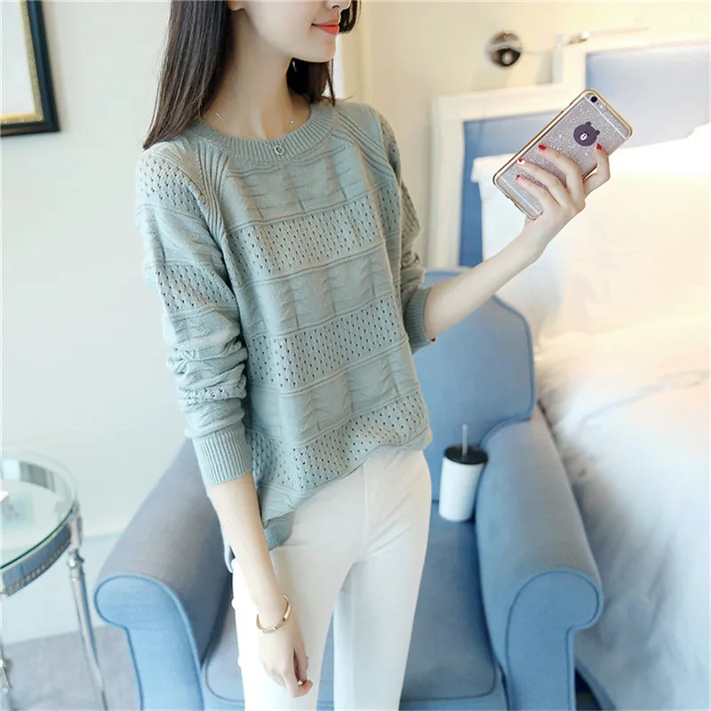Весенний свитер новый женский свободный тонкий вязаный осенний ажурный с