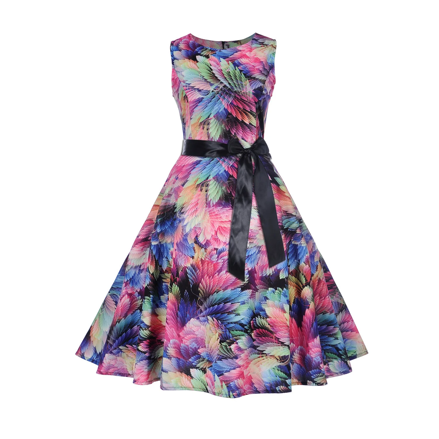 Сексуальное женское летнее платье в стиле ретро с цветочным принтом и бантом на