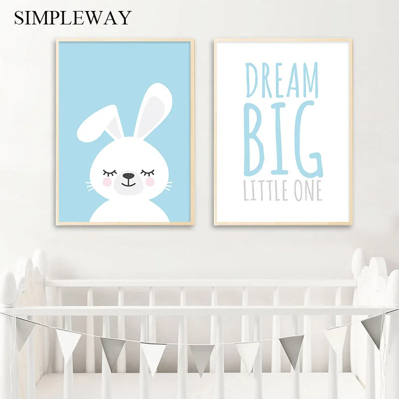 Синий кролик холст постер Simle Детские стихи Настенная картина рисунок в