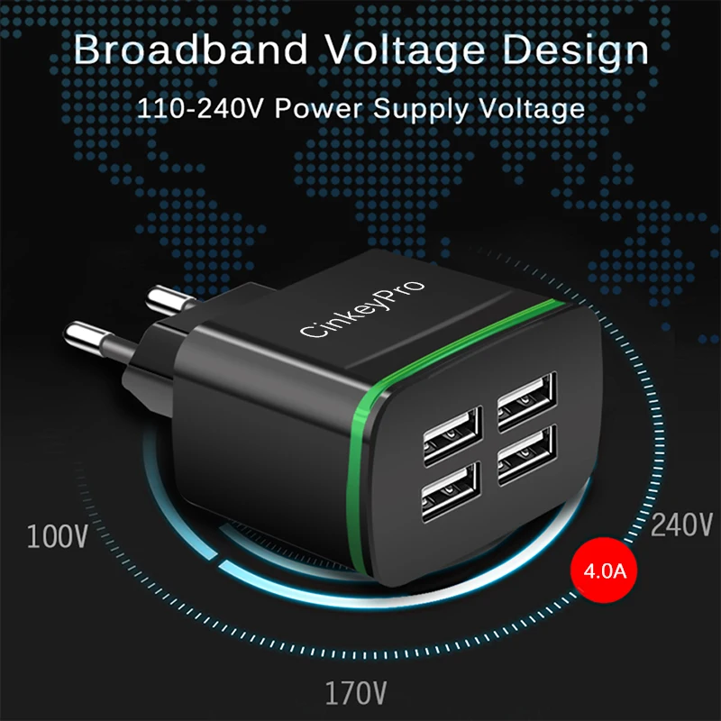 Сетевое зарядное устройство CinkeyPro с 4 USB портами 5 В/4 а|charger 5v 2a|usb charger 2ausb |