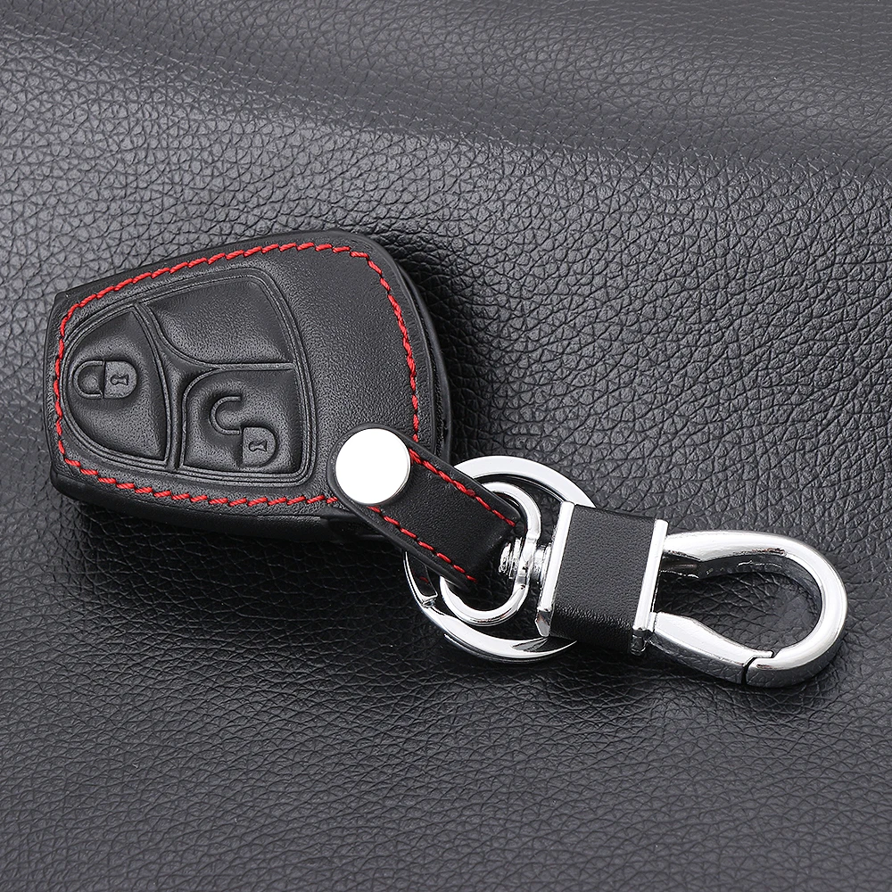 2 кнопки чехол для ключей из натуральной кожи брелок автомобильный Стайлинг mercedes