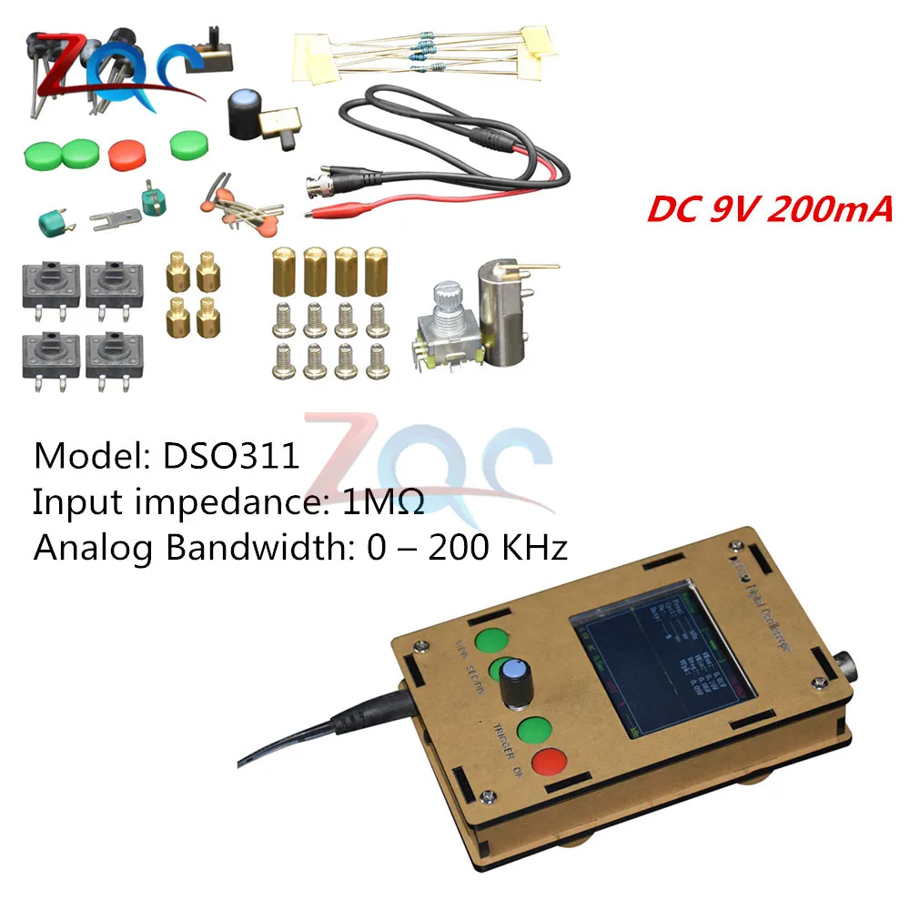 Цифровой мини осциллограф DC 9v 200mA DSO311 1MSPS 2 4 &quotTFT LCD STM32 12 битный зонд с футляром