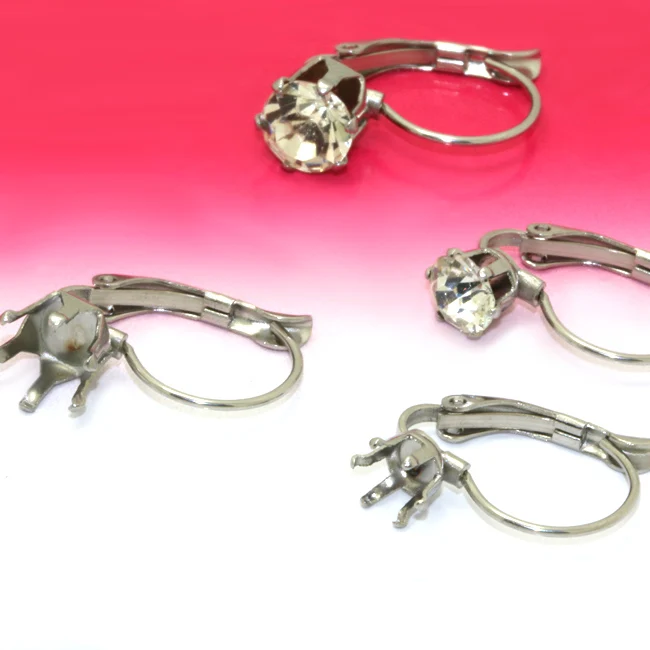 

10pcs 5mm 6mm 8mm Pure Stainless Steel French Hook Earring Six Claw Diamond Setting Blank Base, DIY Findings No Fade